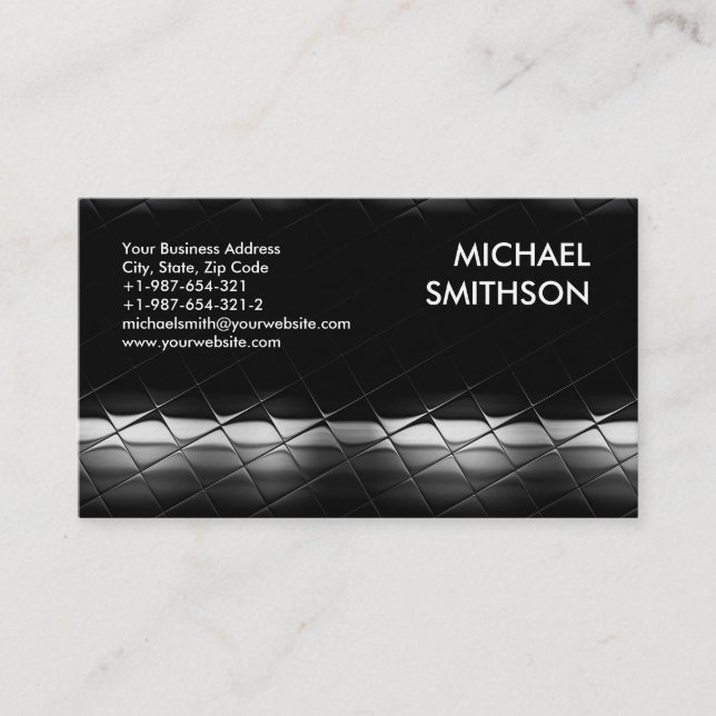 Trendy Black White Grey Pattern Business Card (Front)