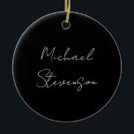 Trendy Black White Handwritten Minimalist Ceramic Tree Decoration<br><div class="desc">Have you ever seen such a thin, well thought out, aesthetic and remarkable design? The choice of letters, their font size and the darkness of colour have been thought for a long time and designed with long efforts. The result was such a unique design that impresses all who see it....</div>