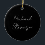 Trendy Black White Handwritten Minimalist Ceramic Tree Decoration<br><div class="desc">Have you ever seen such a thin, well thought out, aesthetic and remarkable design? The choice of letters, their font size and the darkness of colour have been thought for a long time and designed with long efforts. The result was such a unique design that impresses all who see it....</div>