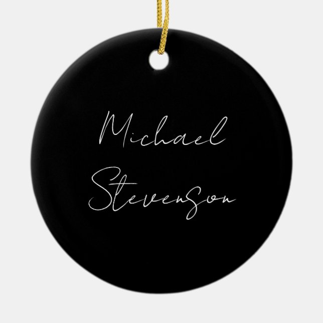 Trendy Black White Handwritten Minimalist Ceramic Tree Decoration (Front)