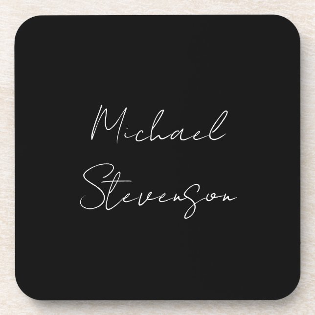 Trendy Black White Handwritten Minimalist Coaster (Front)