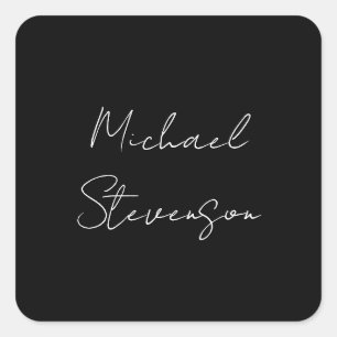 Trendy Black White Handwritten Minimalist Square Sticker