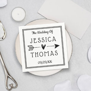 Trendy Black & White Heart & Arrow Wedding Napkin