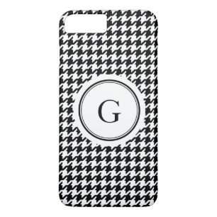 Trendy black white houndstooth pattern monogram Case-Mate iPhone case