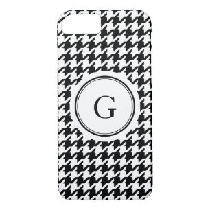 Trendy black white houndstooth pattern monogram Case-Mate iPhone case