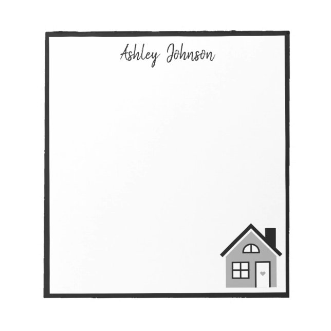Trendy Black & White House Realtor Name Notepad (Front)