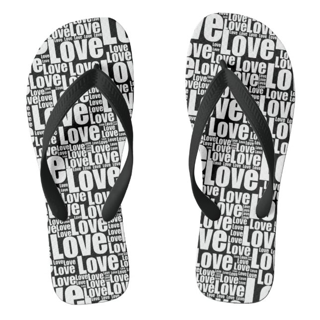 Trendy Black & White Love Typography Pair Of Jandals (Footbed)