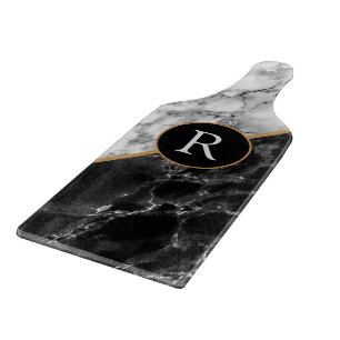 Trendy Black & White Marble Stone Add Letter/Logo Cutting Board