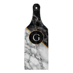 Trendy Black & White Marble Stone Add Letter/ Year Cutting Board