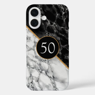 Trendy Black & White Marble Stone - Add Year / Age iPhone 16 Case