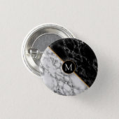 Trendy Black & White Marble Stone -Add Your Letter 3 Cm Round Badge (Front & Back)