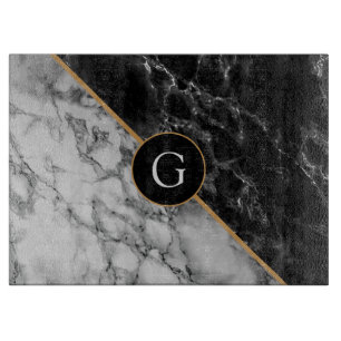 Trendy Black & White Marble Stone Add Your Letter Cutting Board