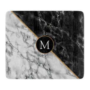 Trendy Black & White Marble Stone -Add Your Letter Cutting Board