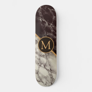 Trendy Black & White Marble Stone -Add Your Letter Skateboard