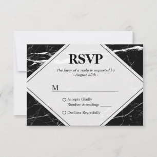 Trendy Black White Marble Wedding RSVP