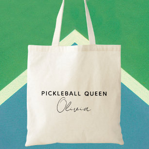 Trendy Black & White Modern Minimalist Pickleball  Tote Bag