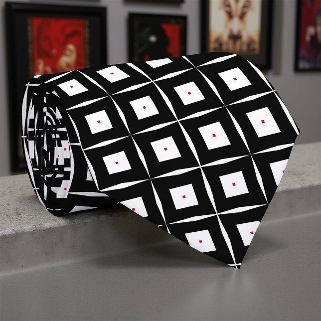 Trendy Black White Op Art Geometric Squares Tie (Creator Uploaded)