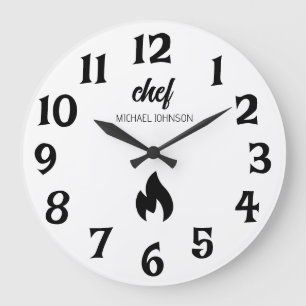 Trendy Black white Personalised name chef  Large Clock