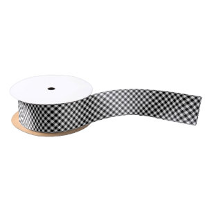Trendy Black & White Plaid Pattern Satin Ribbon
