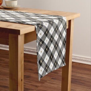 Trendy Black White Plaid Pattern  Short Table Runner