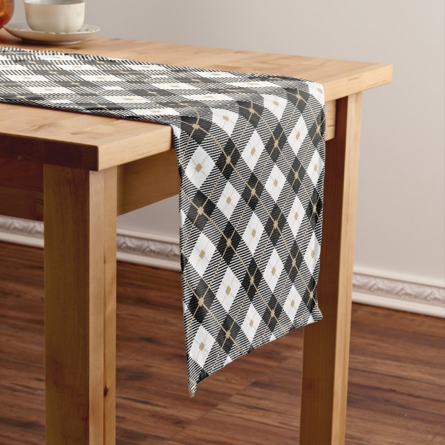Trendy Black White Plaid Pattern  Short Table Runner (In Situ)