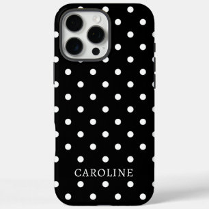 Trendy Black & White Polka Dot Personalised Name iPhone 16 Pro Max Case