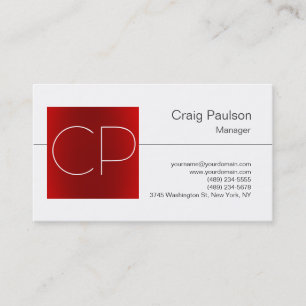 Trendy Black White Red Monogram Business Card
