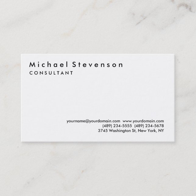 Trendy Black White Simple Plain Business Card (Front)