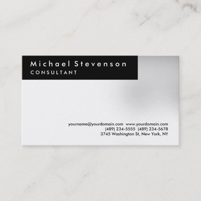Trendy Black White Simple Plain Business Card (Front)