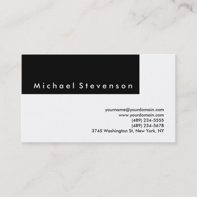 Trendy Black White Simple Plain Business Card (Front)