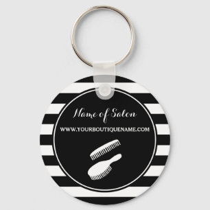 Trendy Black White Stripes Hair and Beauty Salon Key Ring