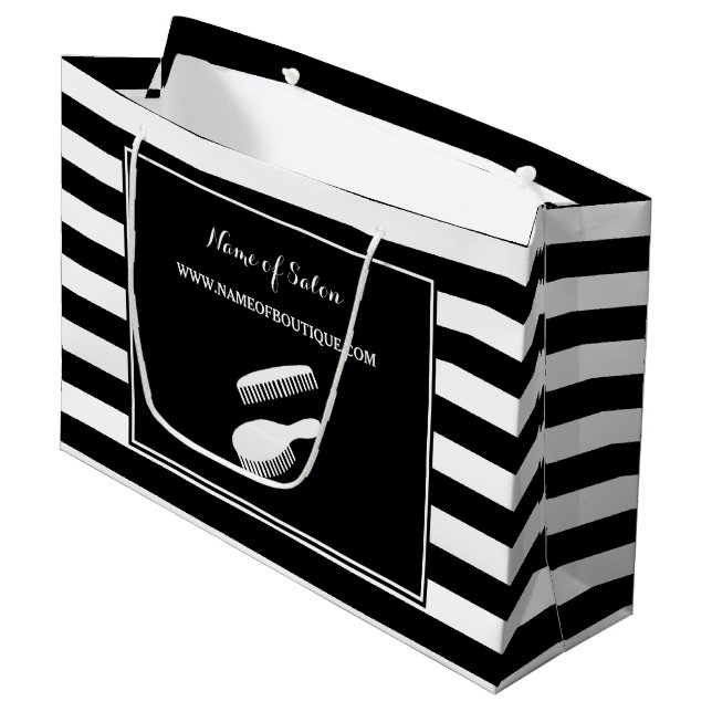 Trendy Black White Stripes Hair and Beauty Salon Large Gift Bag (Front Angled)