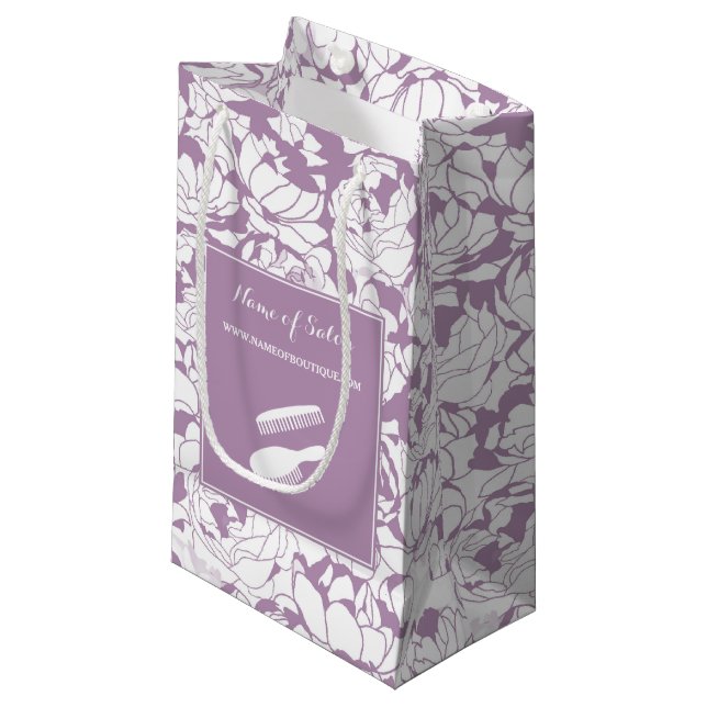 Trendy Black White Stripes Hair and Beauty Salon Small Gift Bag (Front Angled)