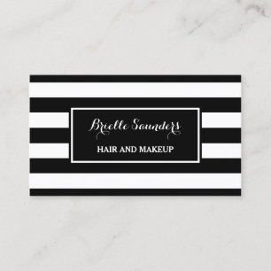 Trendy Black White Stripes Hair and Makeup Artist Business Card
