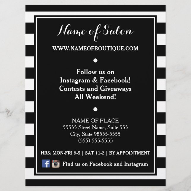 Trendy Black White Stripes Hair Salon Events Flyer (Front)