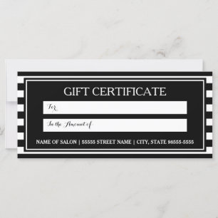Trendy Black White Stripes Salon Gift Certificate