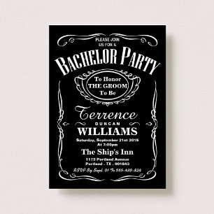 Trendy Black & White Typography Bachelor Party Invitation