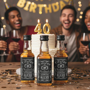Trendy Black & White Typography Birthday Party Liquor Bottle Label