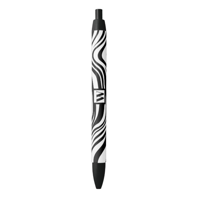 Trendy Black White Zebra Print With Chic Monogram Ink Pen (Front Vertical)
