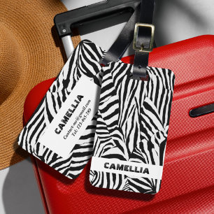 Trendy Black White Zebra Skin Modern Pattern Luggage Tag