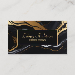 Trendy Black yellow Gold faux marble Business Card