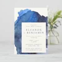 Trendy Blue Abstract Watercolor Splash Wedding
