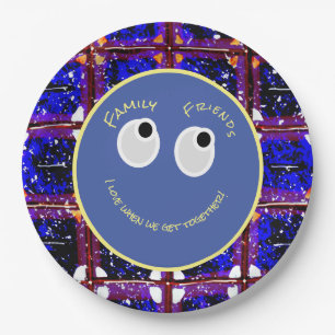 Trendy Blue and Coral Digital Pattern Paper Plate