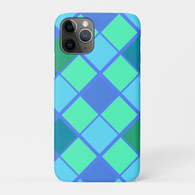 Trendy Blue and Green Diamond Pattern Case-Mate iPhone Case (Back)