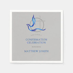 Trendy Blue and Grey Cross Dove Confirmation Napkin