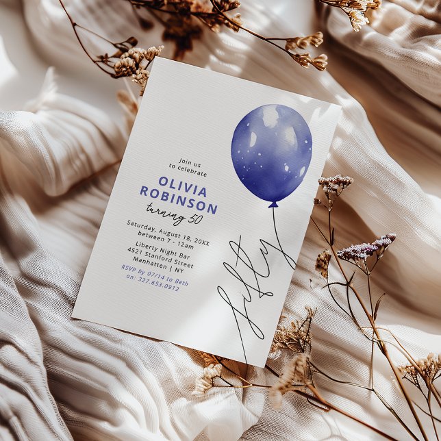 Trendy Blue Balloon 50th Birthday Invitation (Creator Uploaded)