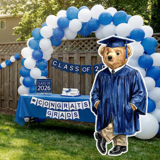 Trendy Blue Bear Printable Graduation Party Decor