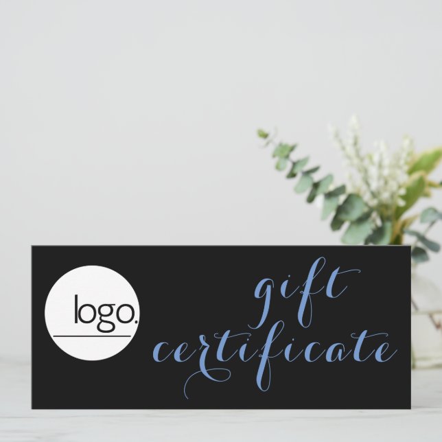 TRENDY BLUE BLACK BUSINESS LOGO GIFT CERTIFICATE (Standing Front)