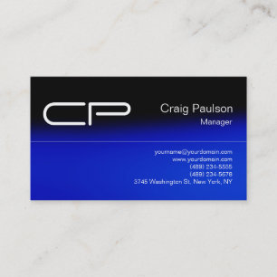 Trendy Blue Black Chic Monogram Business Card