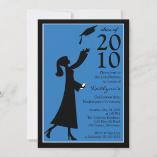 Trendy Blue & Black Graduation Invitation
